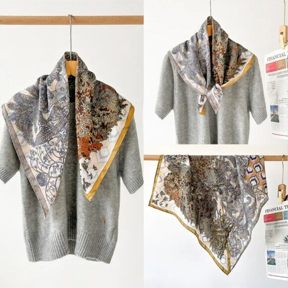 2/$30  Vintage Style Floral Scarf Large Velvet Silky Scarf For Neck Head Bandana - Picture 1 of 5